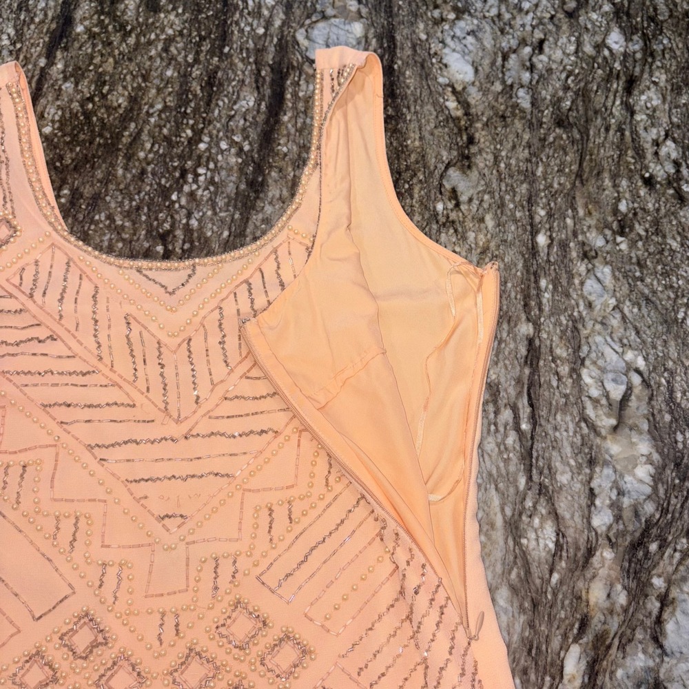 Shift Dress Womens M Peach Beaded Pearl Art Deco Romeo & Juliet Couture - Picture 8 of 13